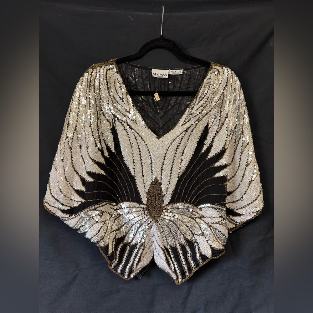 Vintage Sho Max Originals New York Glam 100% Silk Sequined top Butterfly Costume